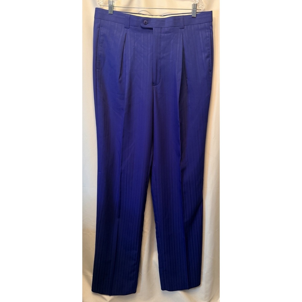 NWT‎ Vintage Falcone Men's Size 38 Dress Trouser Bright Blue Stripe Unhemmed